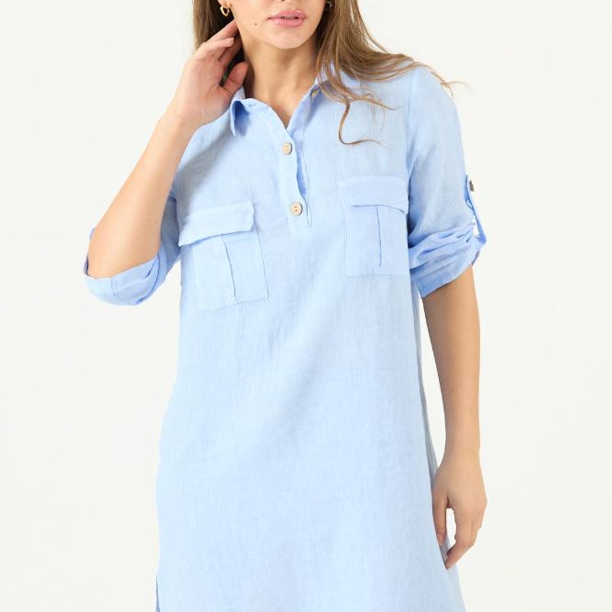 PRIVILEGE - Vestido de lino celeste PRIVILEGE 3040