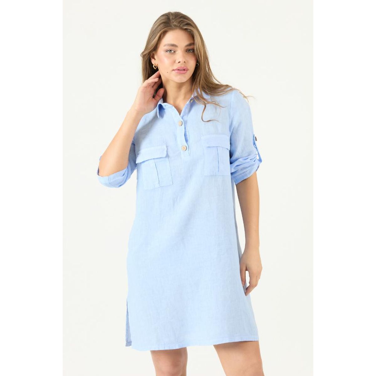 PRIVILEGE - Vestido de lino celeste PRIVILEGE 3040