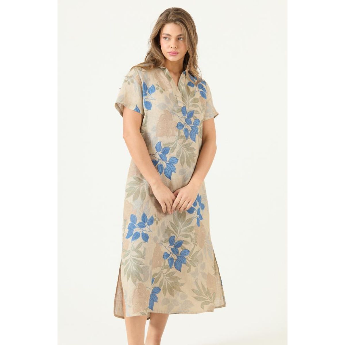 PRIVILEGE - Vestido de lino azul estampado PRIVILEGE 3470