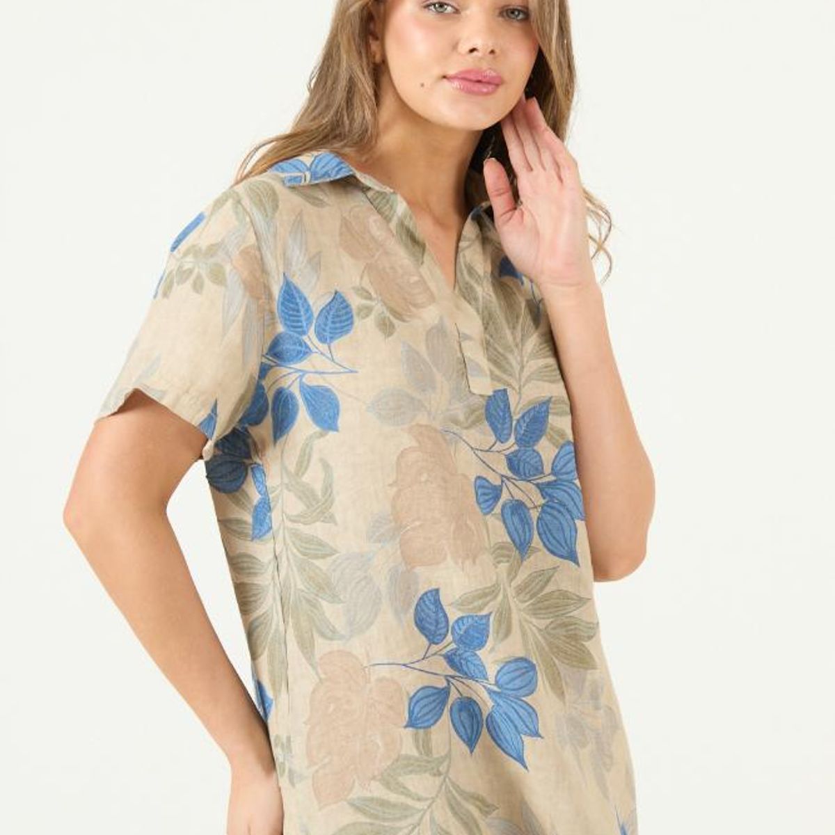 PRIVILEGE - Vestido de lino azul estampado PRIVILEGE 3470