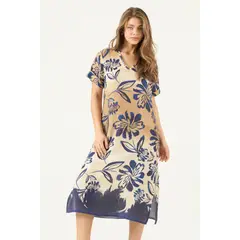 PRIVILEGE - Vestido de lino azul estampado 3451