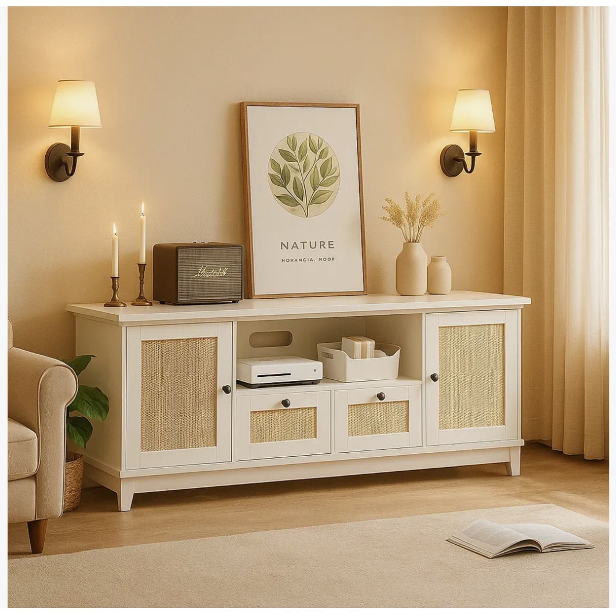 HOMER DESIGN - Rack Tv Xl Moderno 160x40x57cm 2 Tiras 2 Puerta Tejido