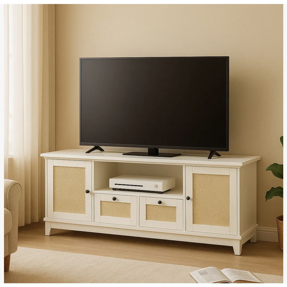 HOMER DESIGN - Rack Tv Xl Moderno 160x40x57cm 2 Tiras 2 Puerta Tejido