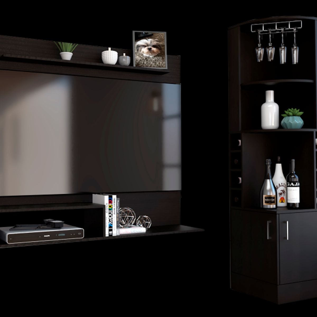 TUHOME - Combo Bar Esquinero + Panel Tv 55 Beijing Wengue