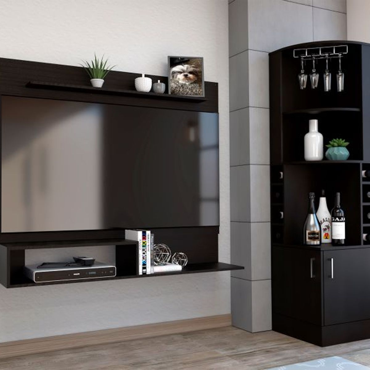 TUHOME - Combo Bar Esquinero + Panel Tv 55 Beijing Wengue