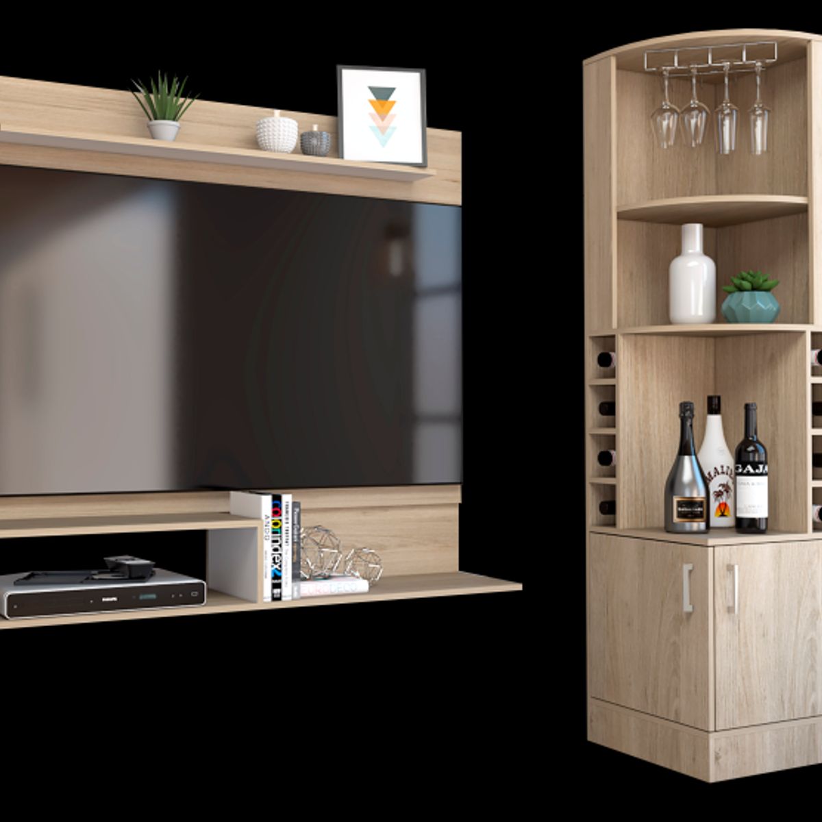 TUHOME - Combo Bar Esquinero + Panel Tv 55 Beijing Rovere