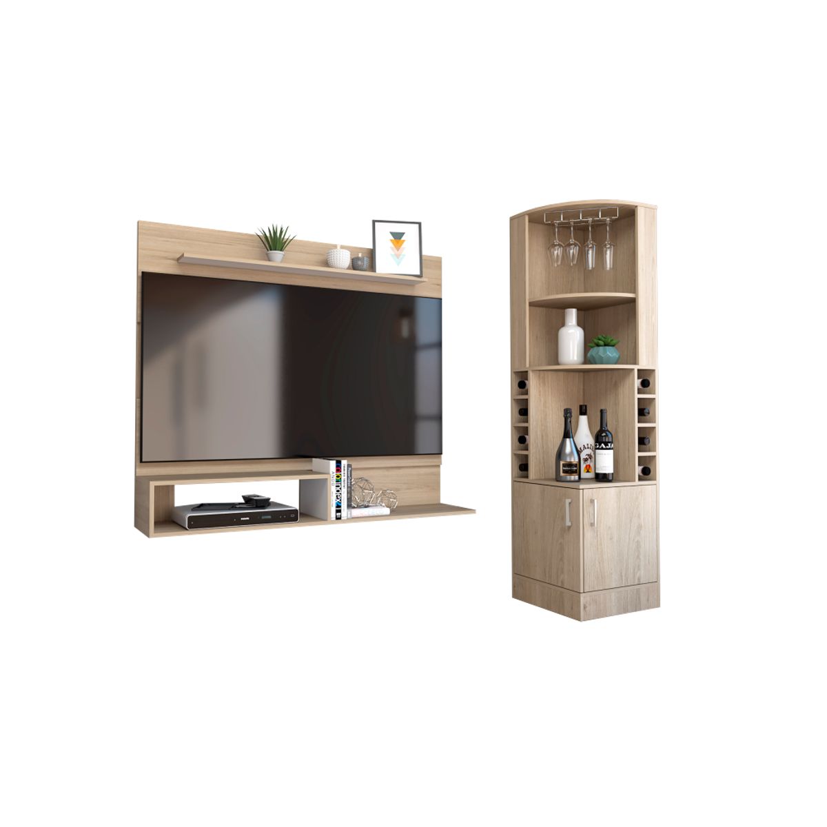 TUHOME - Combo Bar Esquinero + Panel Tv 55 Beijing Rovere