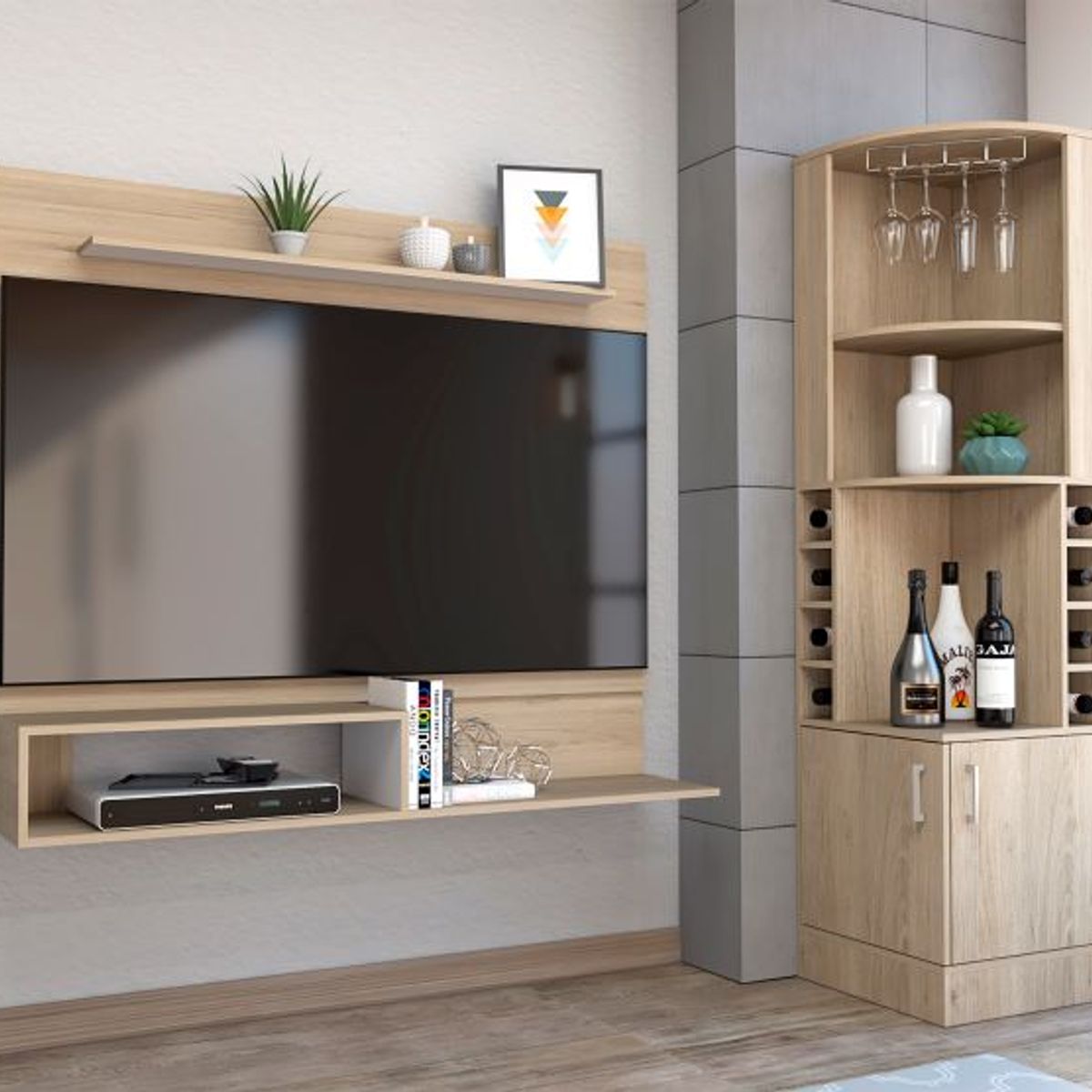 TUHOME - Combo Bar Esquinero + Panel Tv 55 Beijing Rovere