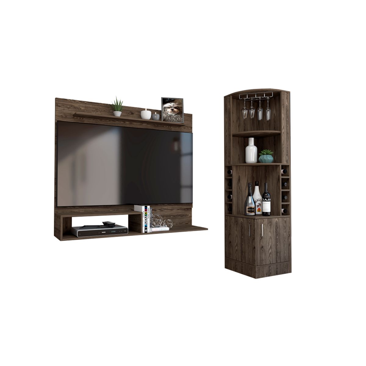 TUHOME - Combo Bar Esquinero + Panel Tv 55 Beijing Coñac