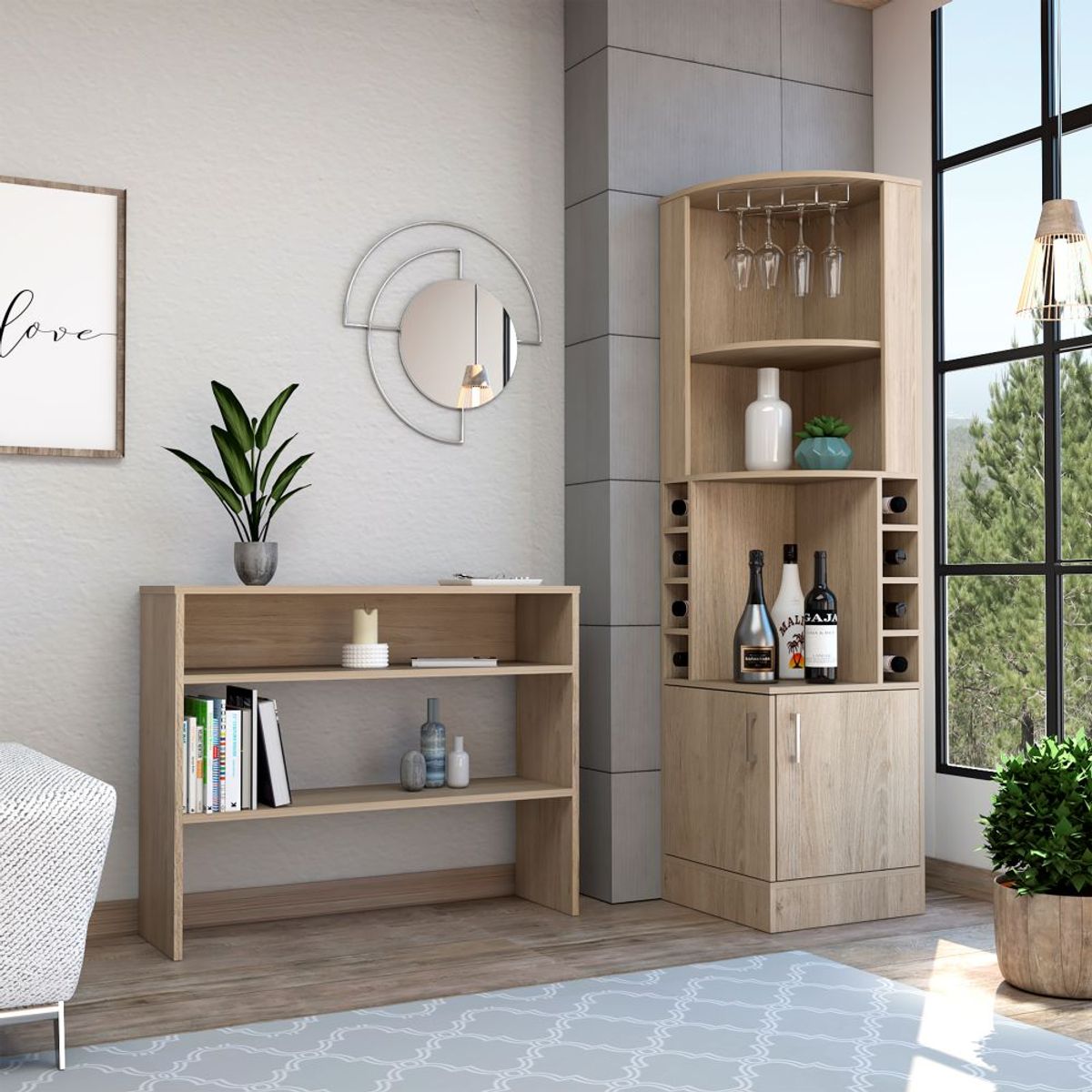 TUHOME - Combo Bar Esquinero + Arrimo Beijing Rovere