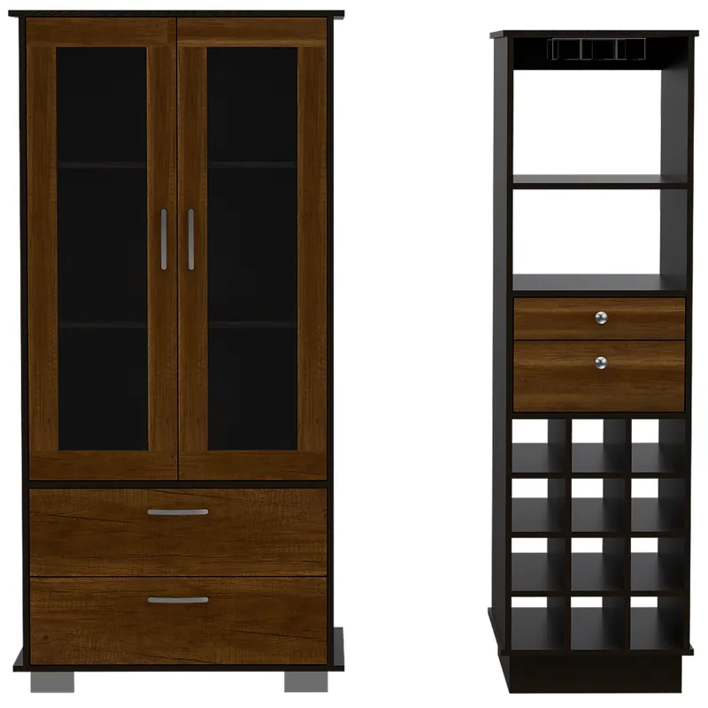 TUHOME - Combo Vitrina + Bar Classic Color Caramelo Wengue