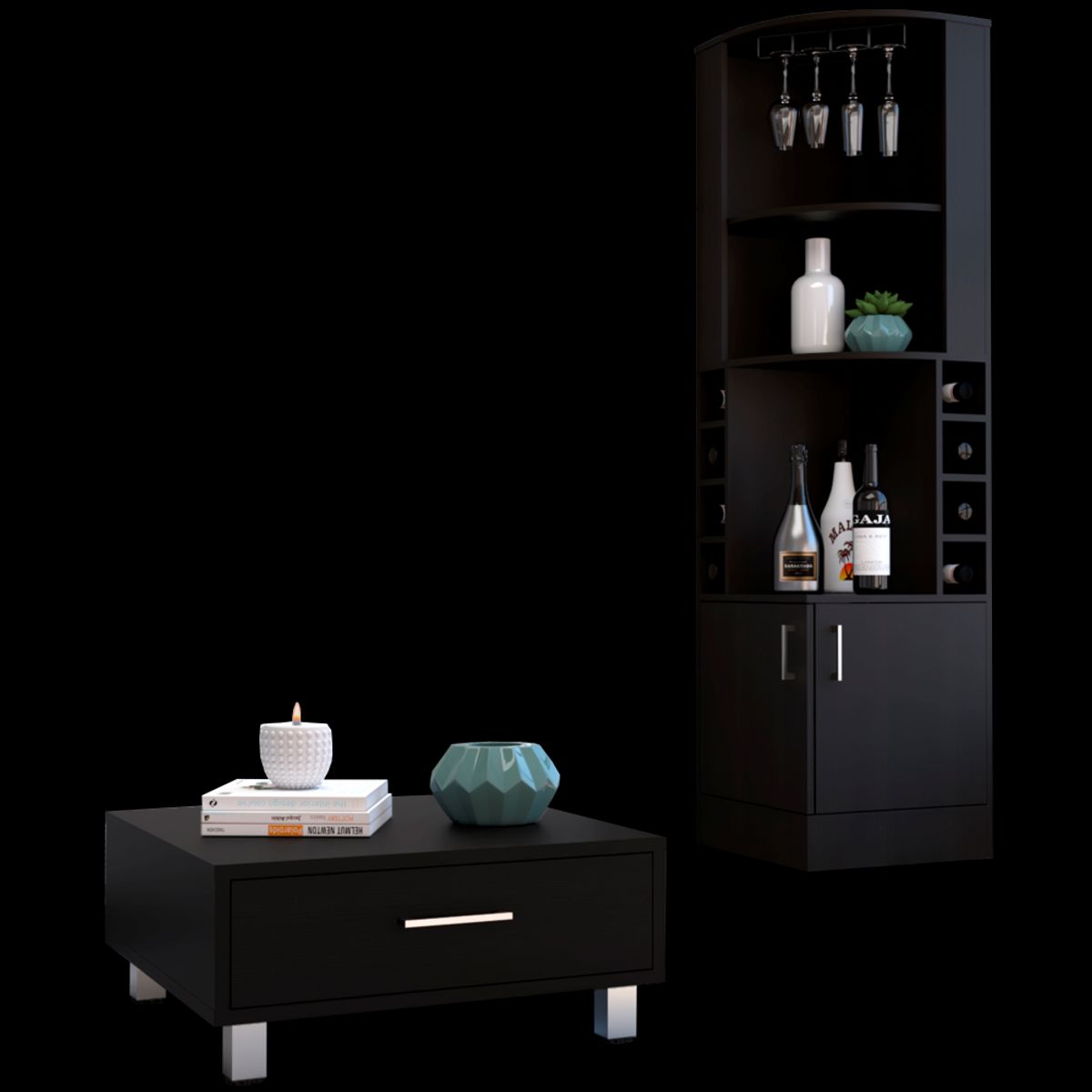 TUHOME - Combo Bar Esquinero + Mesa De Centro Beijing Wengue