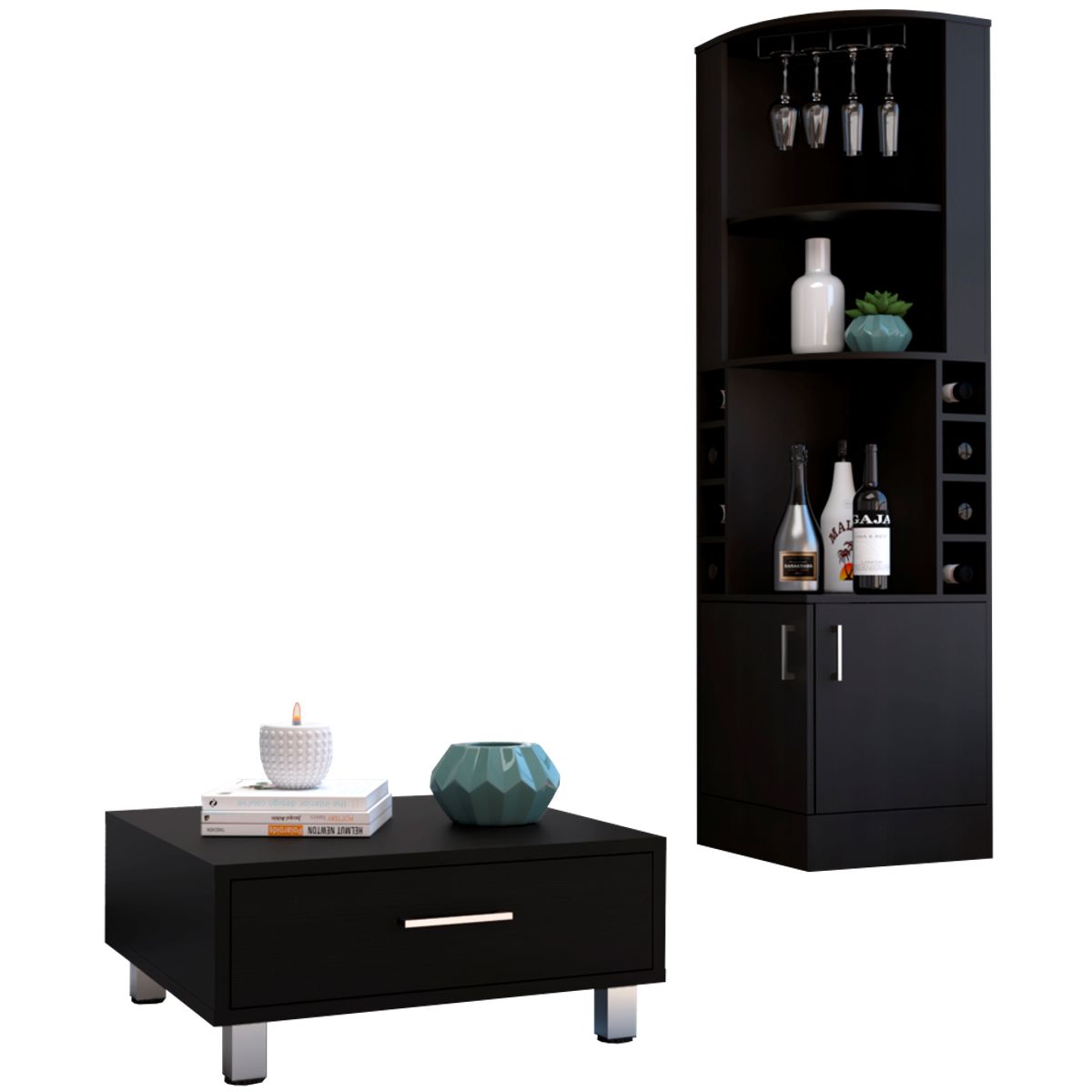 TUHOME - Combo Bar Esquinero + Mesa De Centro Beijing Wengue