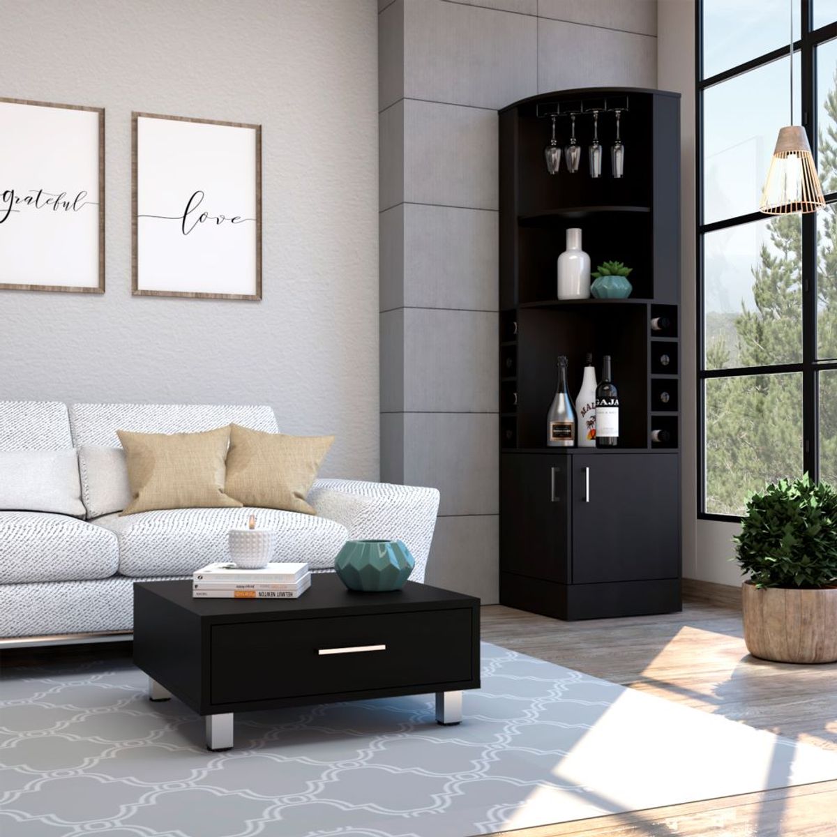 TUHOME - Combo Bar Esquinero + Mesa De Centro Beijing Wengue