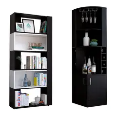 TUHOME - Combo Bar Esquinero + Biblioteca Cubo Beijing Wengue Blanco