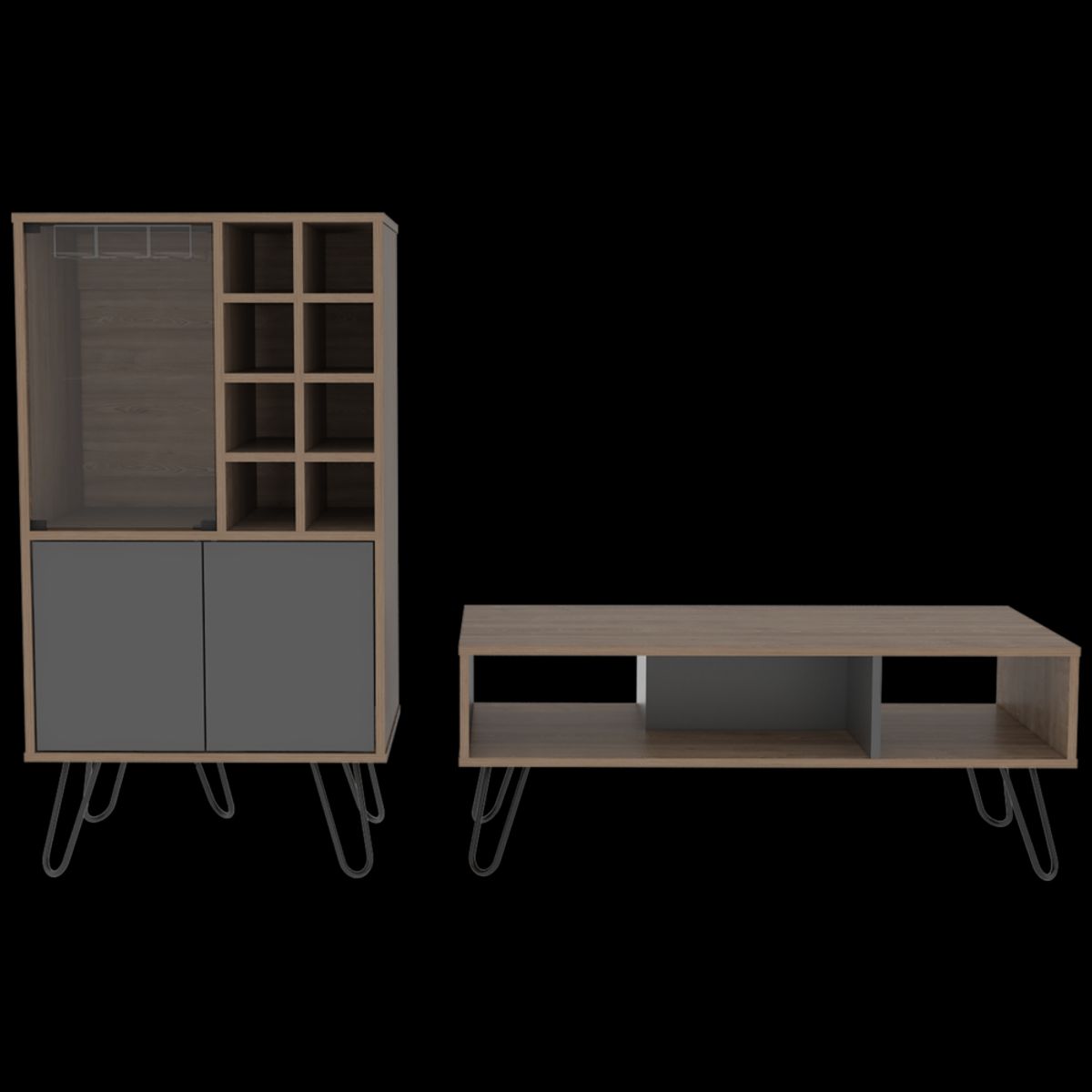 TUHOME - Combo Bar + Mesa Centro Vassel Miel Plomo