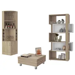 TUHOME - Combo Mesa De Centro +Bar Esquinero +Biblioteca Cubo Beijing -Rovere