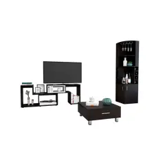 TUHOME - Combo Bar Esquinero + Rack Extensible Tv 40 + Mesa De Centro Beijing Wengue Blanco