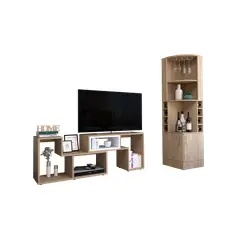 TUHOME - Combo Bar Esquinero + Rack Extensible Tv 40 Beijing Rovere Blanco
