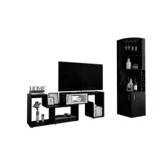 TUHOME - Combo Bar Esquinero + Rack Extensible Tv 40 Beijing Wengue Blanco