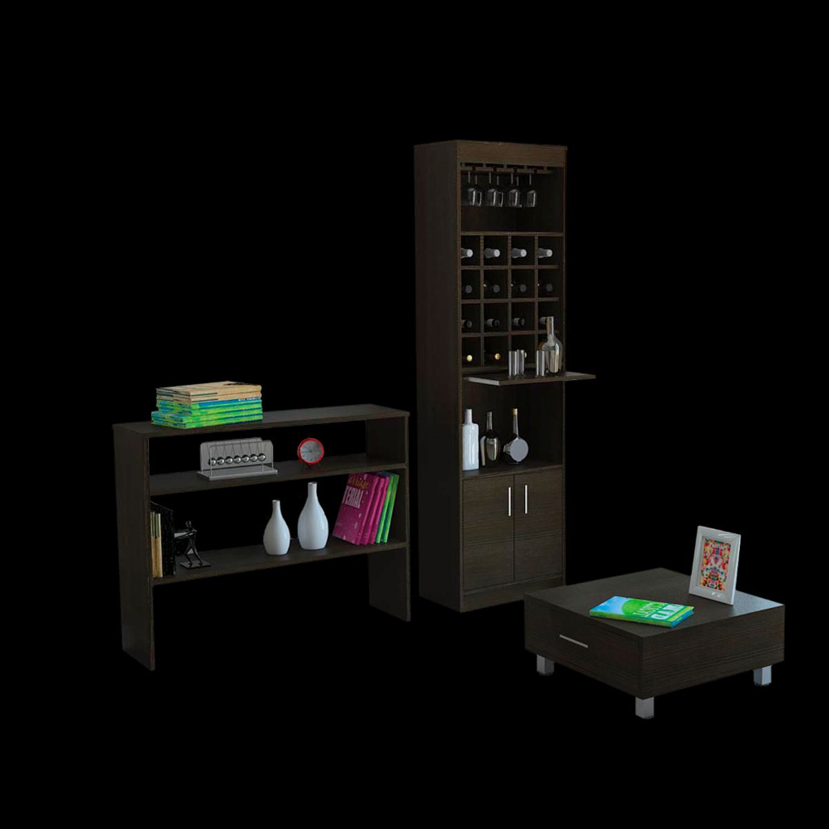 TUHOME - Combo Bar + Arrimo + Mesa De Centro Beijing Wengue