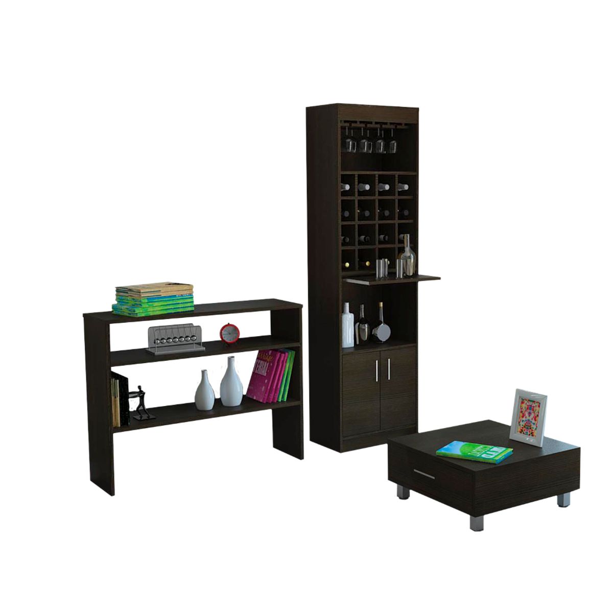 TUHOME - Combo Bar + Arrimo + Mesa De Centro Beijing Wengue