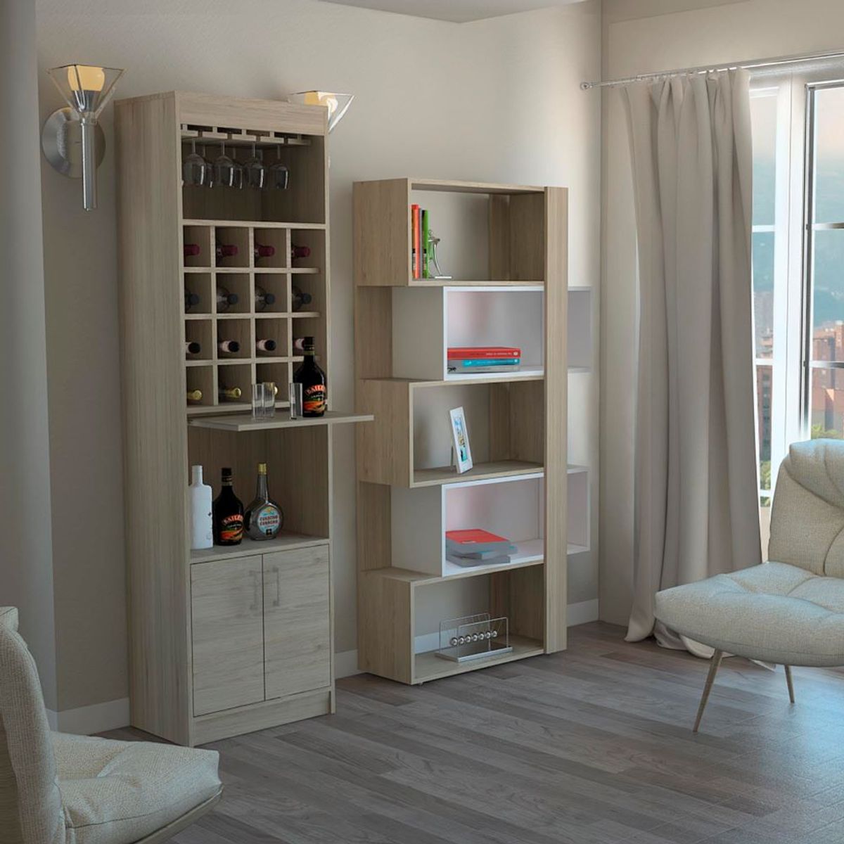 TUHOME - Combo Bar + Biblioteca Cubo Beijing Rovere