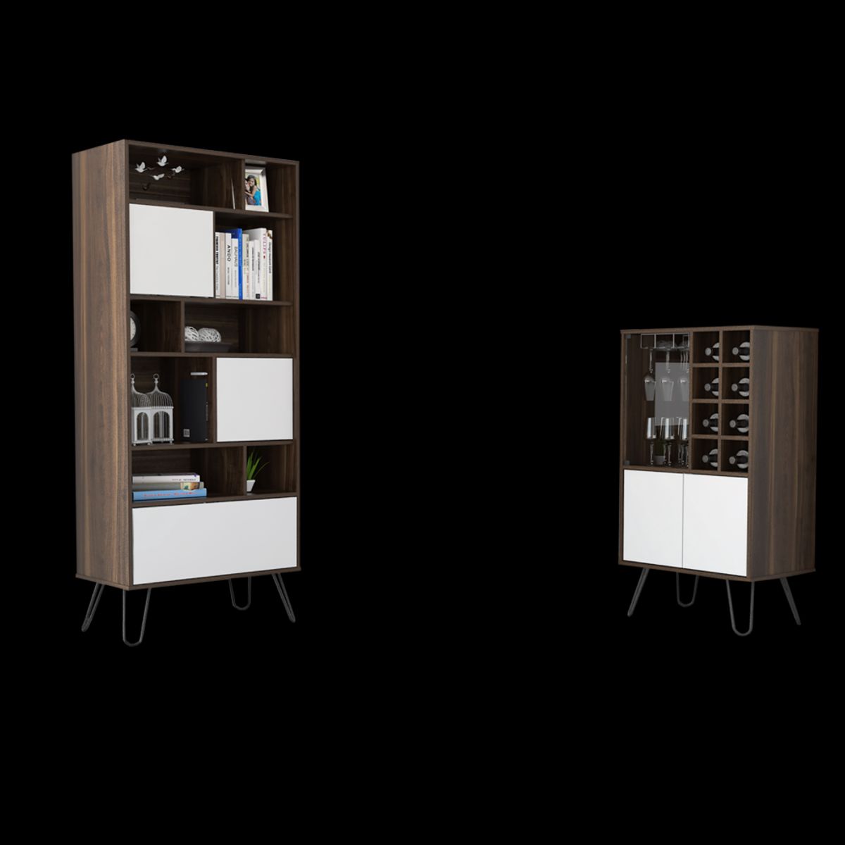 TUHOME - Combo Biblioteca + Bar Vassel Cafe Oscuro Blanco