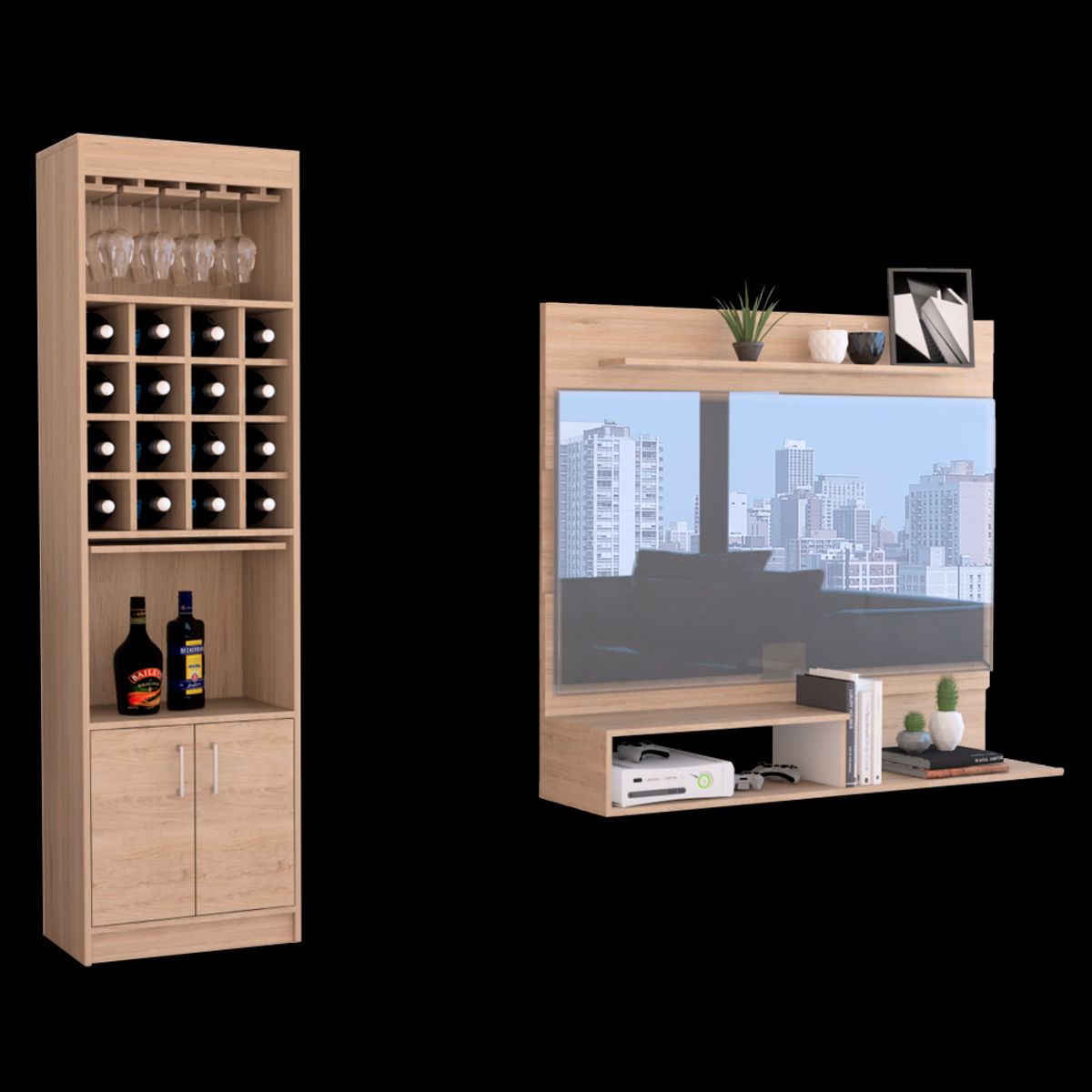 TUHOME - Combo Panel Tv 55 + Bar Beijing Beijing Rovere Blanco