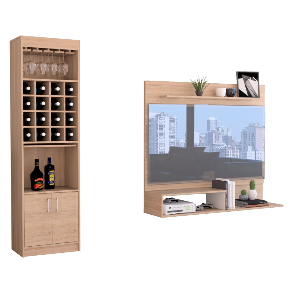 TUHOME - Combo Panel Tv 55 + Bar Beijing Beijing Rovere Blanco