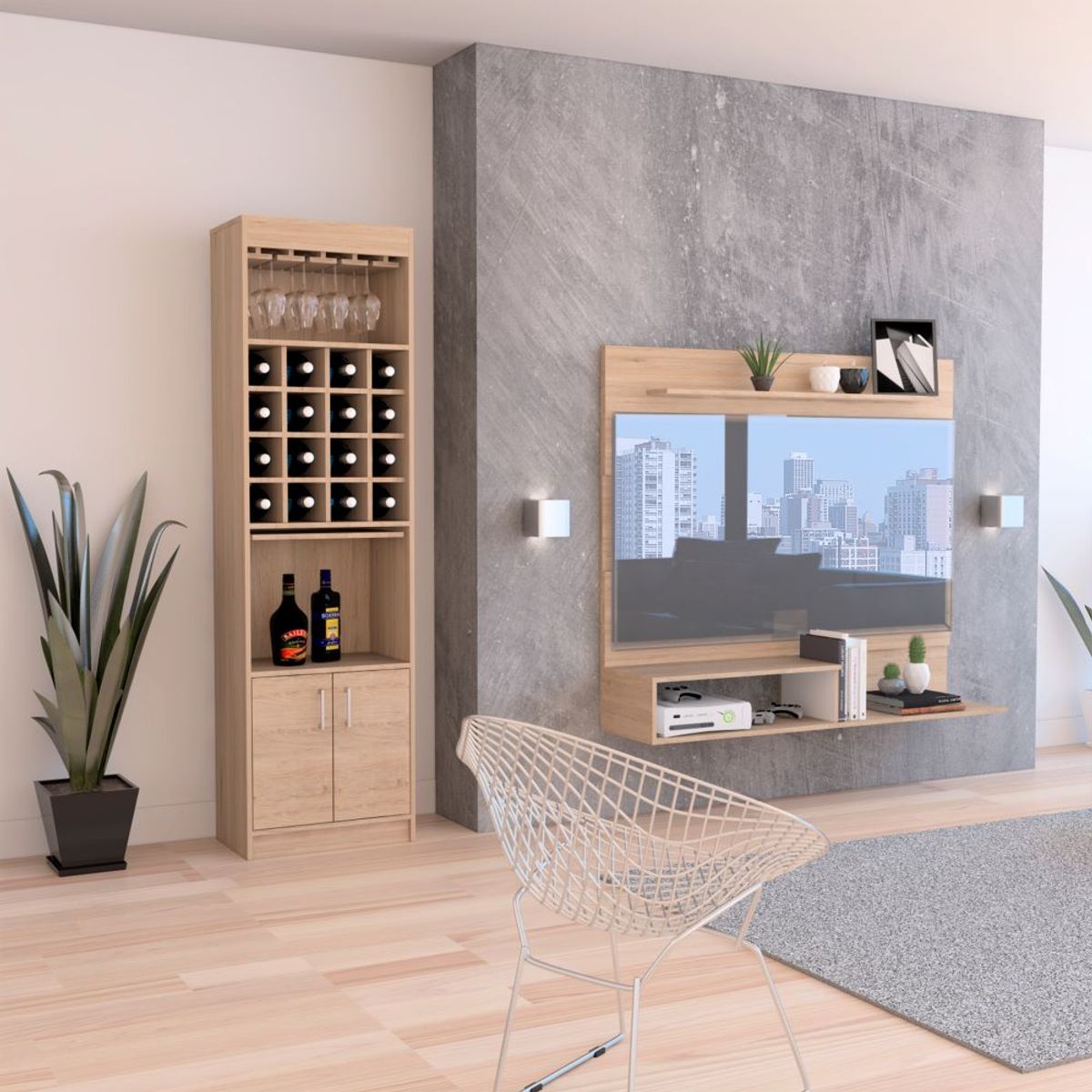 TUHOME - Combo Panel Tv 55 + Bar Beijing Beijing Rovere Blanco