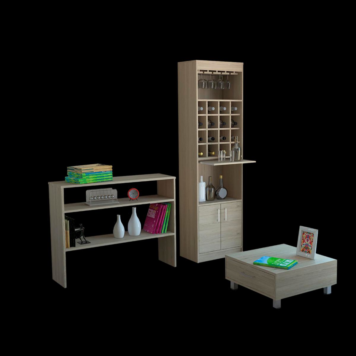 TUHOME - Combo Bar + Arrimo + Mesa De Centro Beijing Rovere