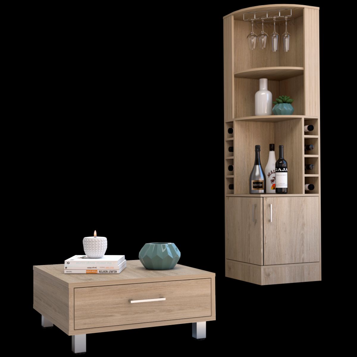 TUHOME - Combo Bar Esquinero + Mesa De Centro Beijing Rovere