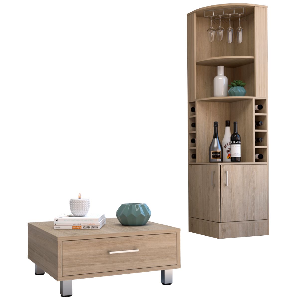 TUHOME - Combo Bar Esquinero + Mesa De Centro Beijing Rovere