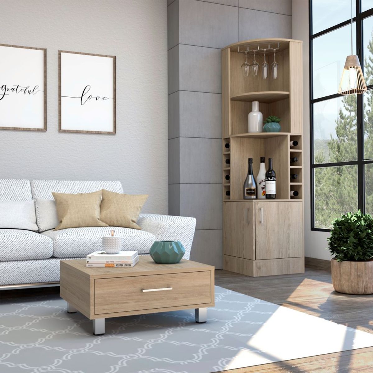 TUHOME - Combo Bar Esquinero + Mesa De Centro Beijing Rovere