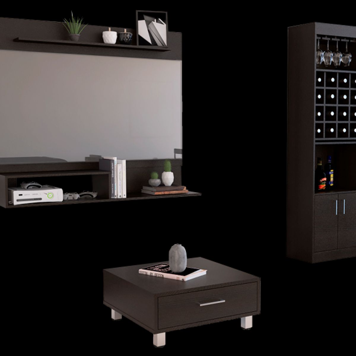 TUHOME - Combo Panel Tv 55 + Bar + Mesa De Centro Beijing Wengue