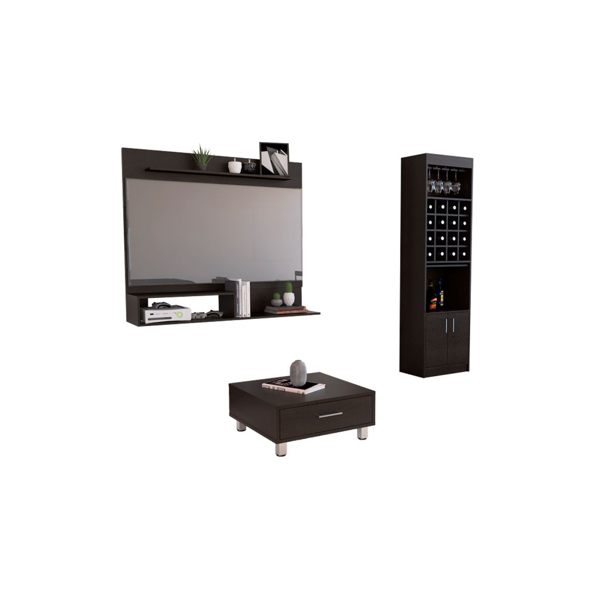 TUHOME - Combo Panel Tv 55 + Bar + Mesa De Centro Beijing Wengue