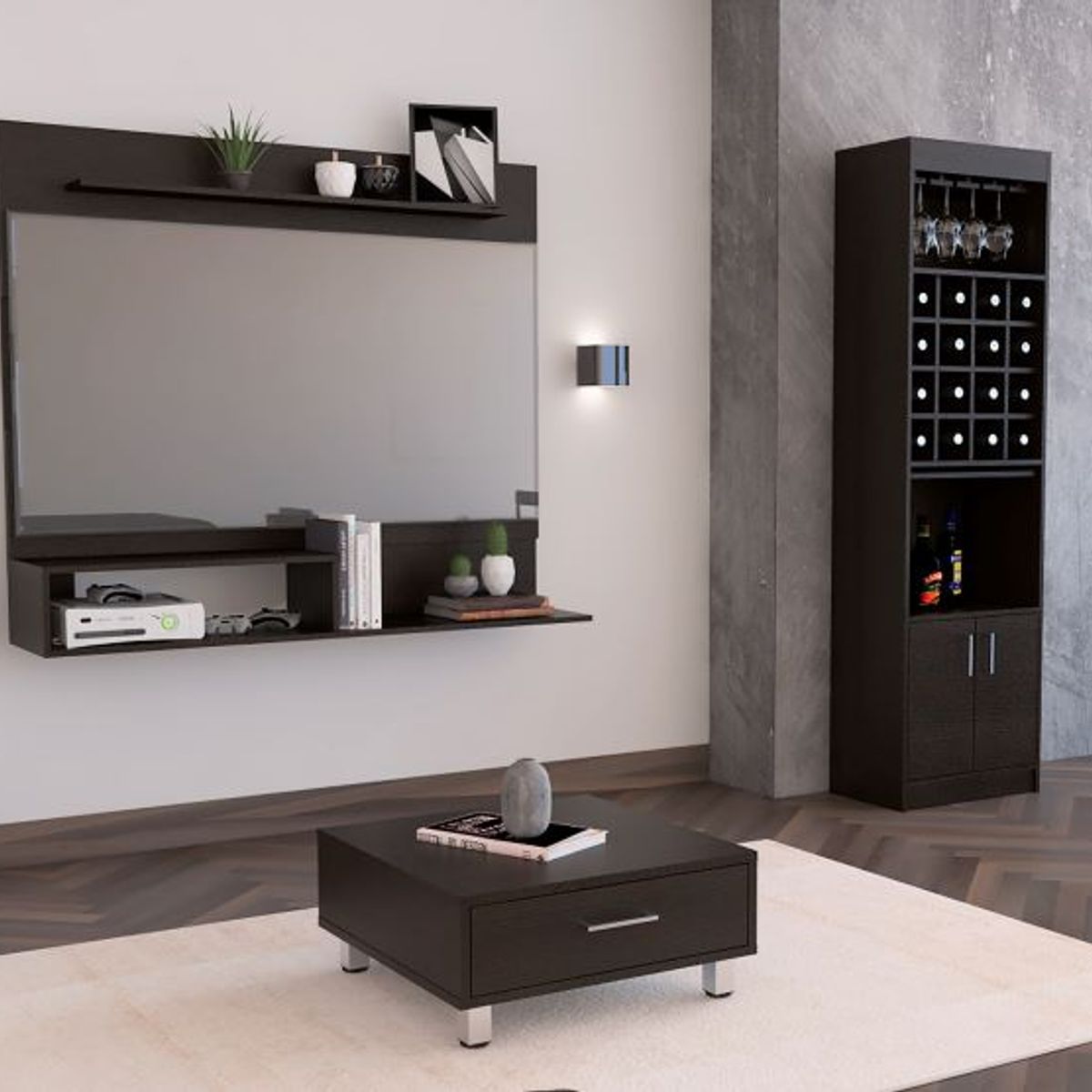 TUHOME - Combo Panel Tv 55 + Bar + Mesa De Centro Beijing Wengue