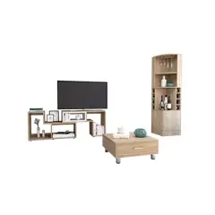 TUHOME - Combo Bar Esquinero + Rack Extensible Tv40 + Mesa De Centro Beijing Rovere Blanco