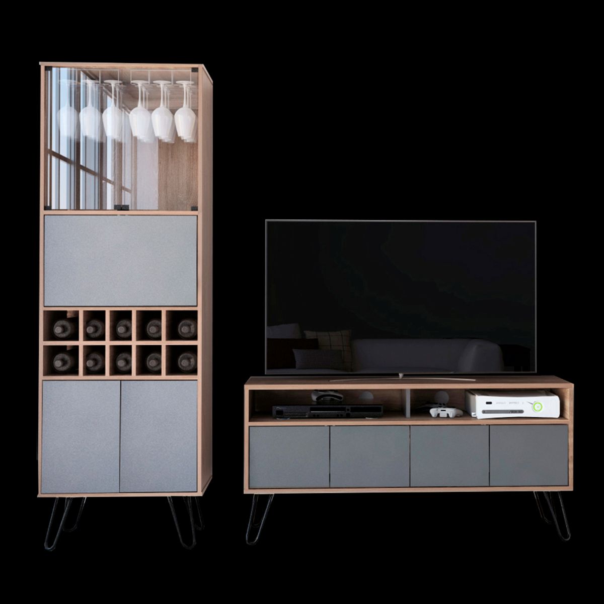 TUHOME - Combo Rack Tv 55 + Bar Alto Vassel Miel Plomo