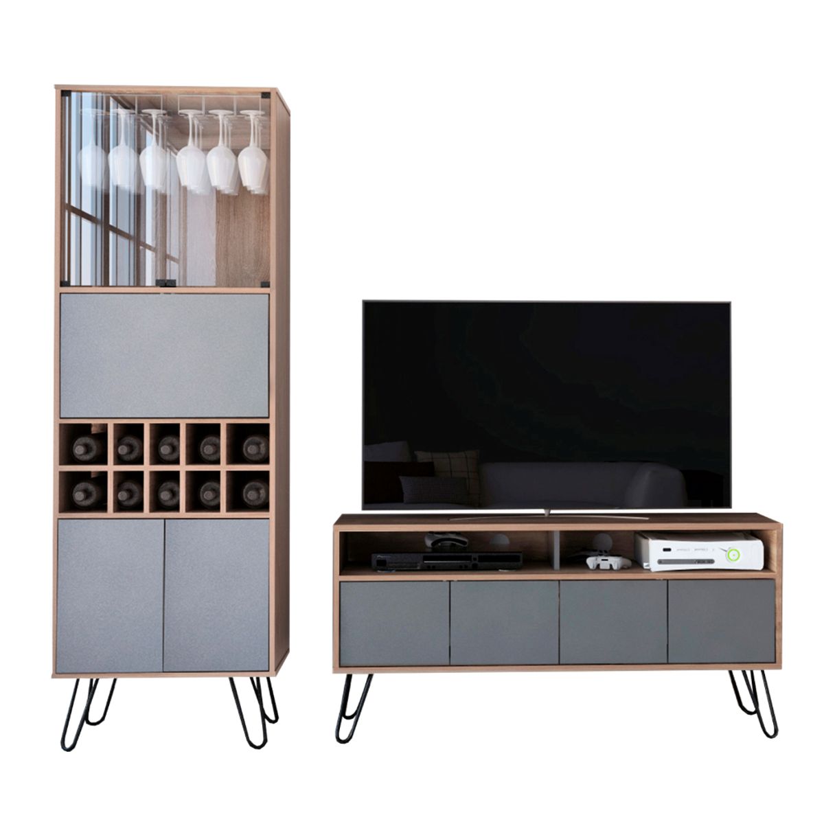 TUHOME - Combo Rack Tv 55 + Bar Alto Vassel Miel Plomo