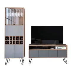 TUHOME - Combo Rack Tv 55 + Bar Alto Vassel Miel Plomo