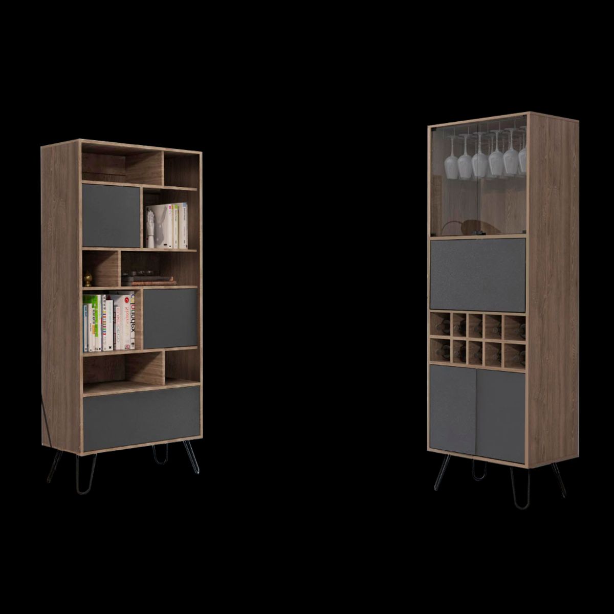 TUHOME - Combo Biblioteca + Bar Alto Vassel Miel Plomo