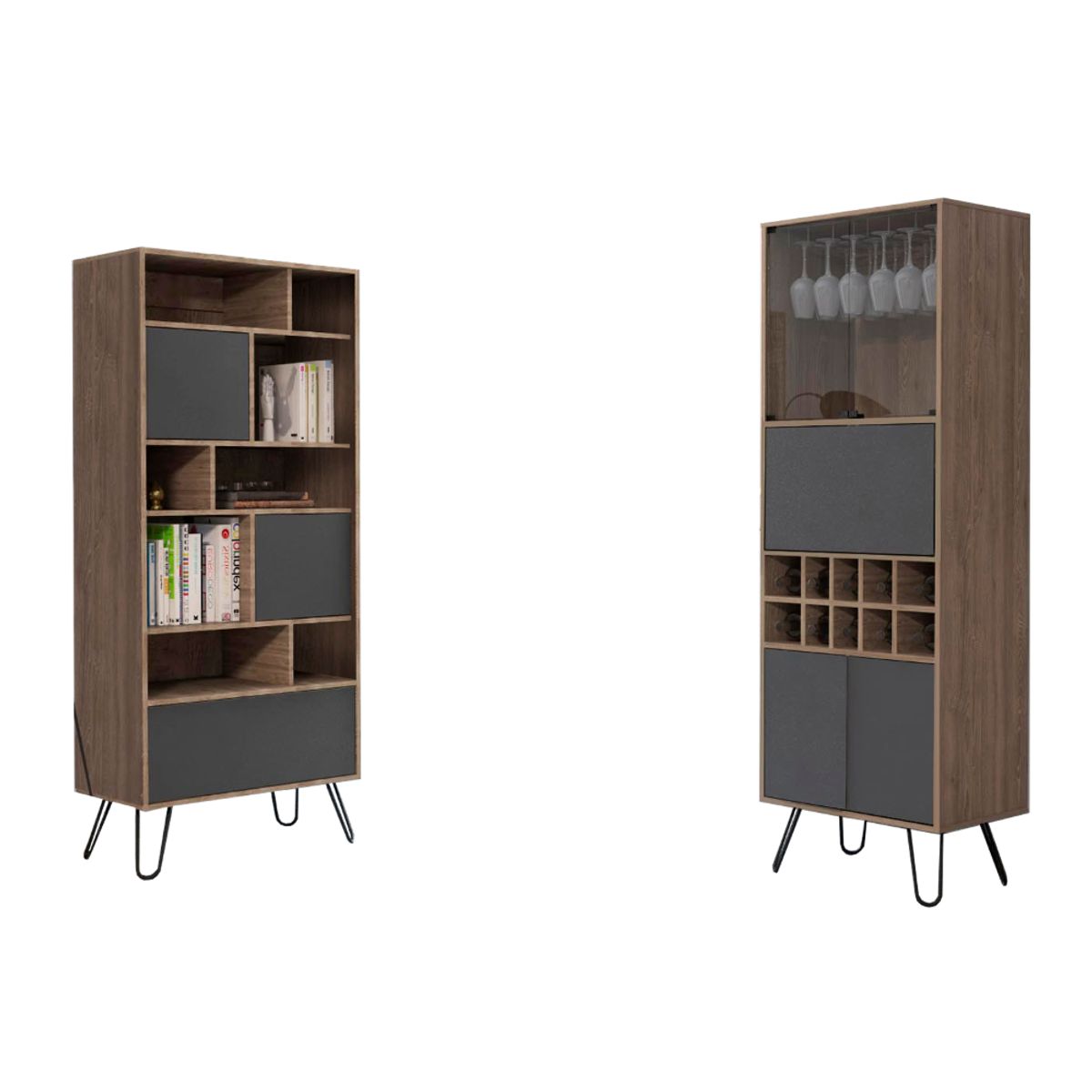 TUHOME - Combo Biblioteca + Bar Alto Vassel Miel Plomo