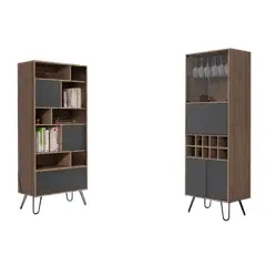 TUHOME - Combo Biblioteca + Bar Alto Vassel Miel Plomo