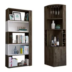 TUHOME - Combo Bar Esquinero + Biblioteca Cubo Beijing Coñac Blanco