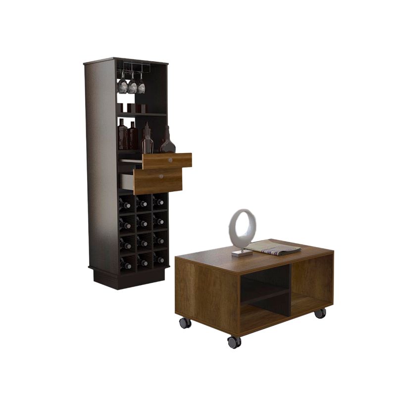 TUHOME - Combo Mesa De Centro + Bar Classic Color Caramelo Wengue