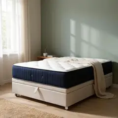 BLOCCARE - Cama Baul 1 Plaza L190+ Colchon CIC PREMIUM/ Ruedas LOGO (Beige)