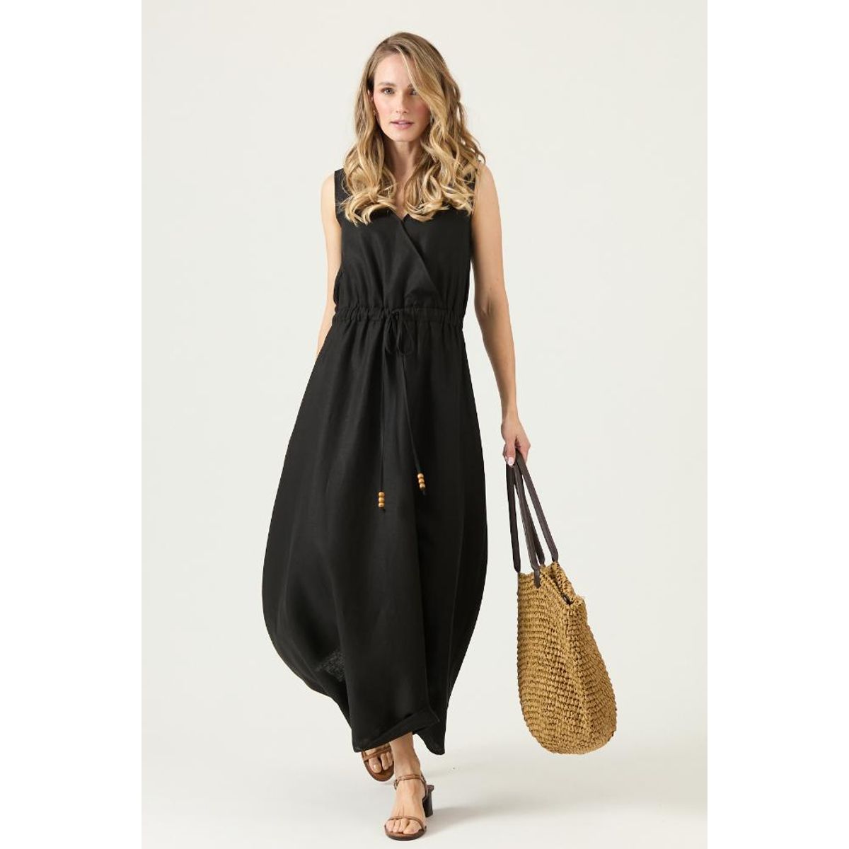 PRIVILEGE - Vestido con linen blend negro PRIVILEGE 3245