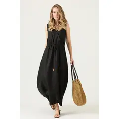 PRIVILEGE - Vestido con linen blend negro 3245